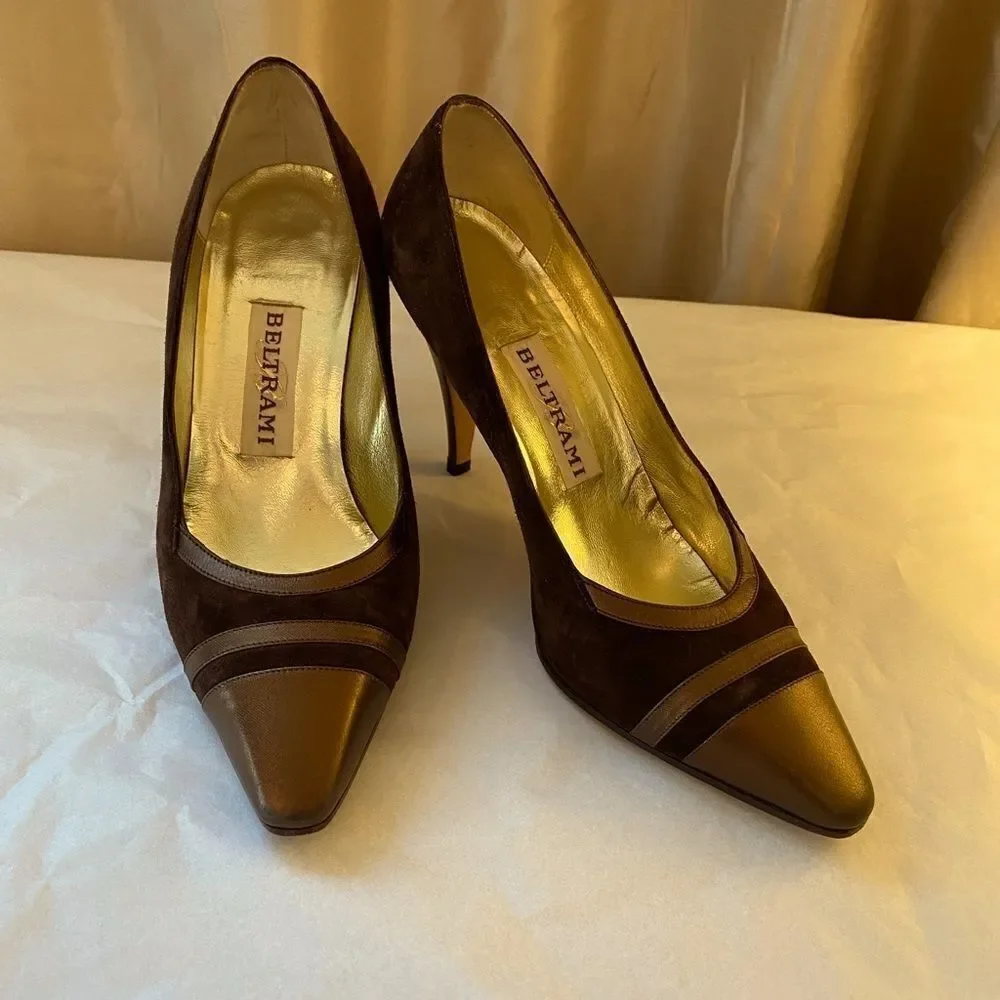 RARE Beltrami vintage cap toe chocolate suede pumps size 5 excellent condition
